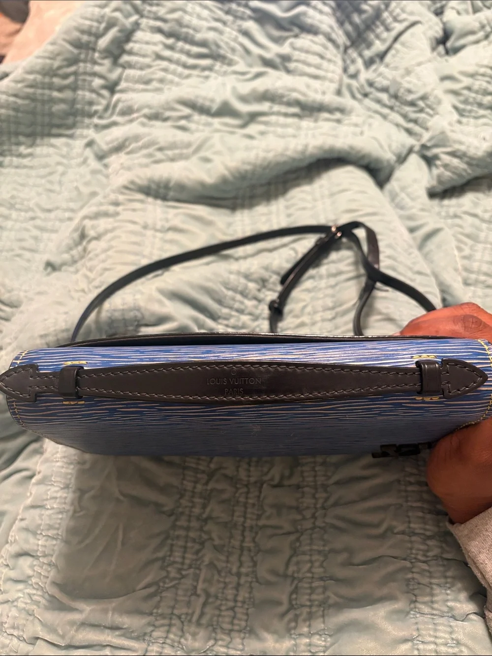 Louis Vuitton Blue Textured Epi Crossbody with Black Strap